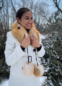 Red Fox Scarf with Pompoms